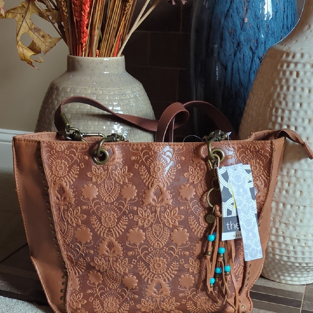 The Sak Tan Embossed Leather Tote Bag